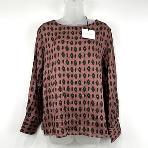 Blukey Top Women's‎ L Purple NWT Geometric AOP Artsy Boho Aztec Long Sleeve